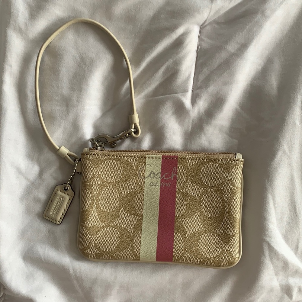 Coach tan/beige and pink wristlet